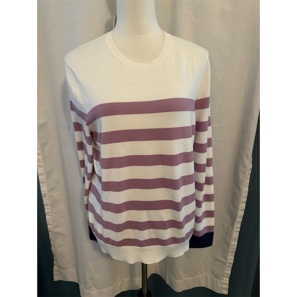 Brooks Brothers Women's XL Purple Striped Crew Neck Sweater Pullover